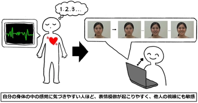 身体の中の感覚に気づきやすい人ほど、表情模倣が起こりやすく、他人の視線にも敏感であることを解明