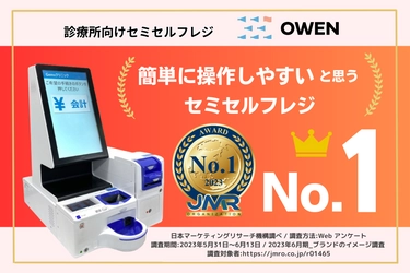 診療所向けセミセルフレジ『OWEN』、JMROが実施した調査で 「簡単に操作しやすいと思うセミセルフレジNo.1」(*1)を獲得！