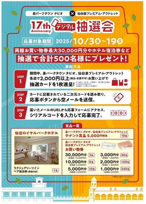泉パークタウン タピオ×仙台泉プレミアム・アウトレット 17th Anniversary デジタル抽選会