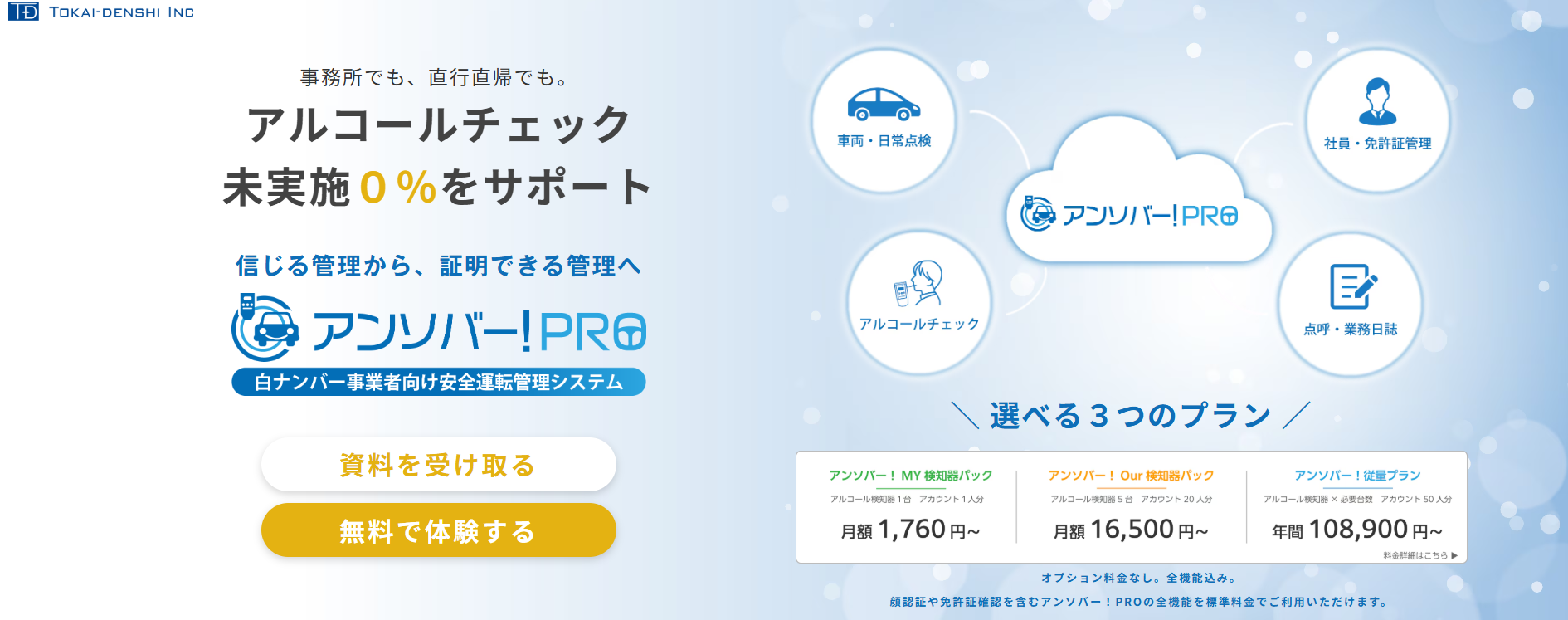 白ナンバー事業者向け安全運転管理DXシステム「アンソバー!PRO」新料金プランを提供開始