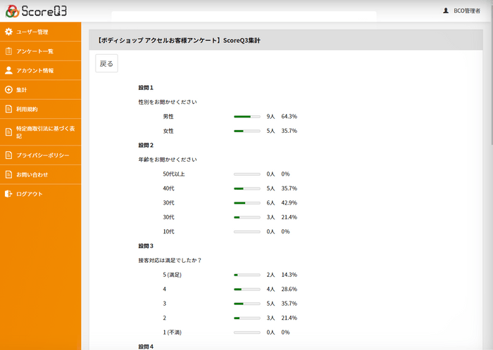 アンケート管理画面