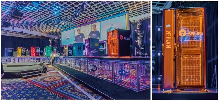 2016年に開催されたCGC(Cyber Grand Challenge)の会場(左)と優勝を果たしたForAllSecureのMayhem(右)