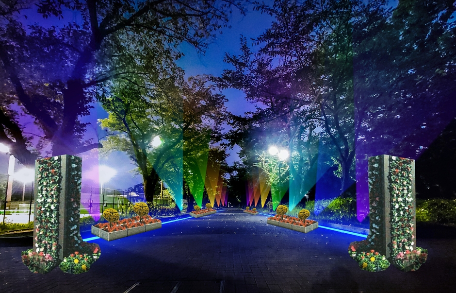 花のプロムナードの虹色ライトアップ(イメージ)