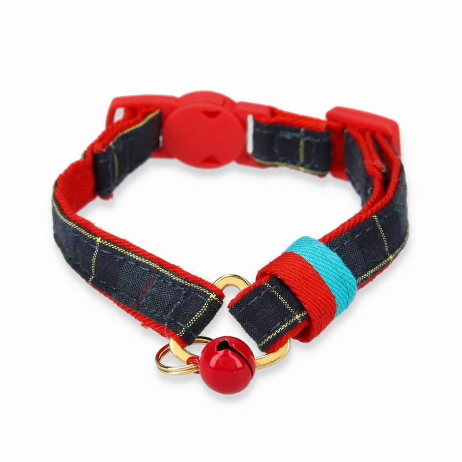 ねこにやさしいVネック首輪 タータンチェック(ダークグリーン)