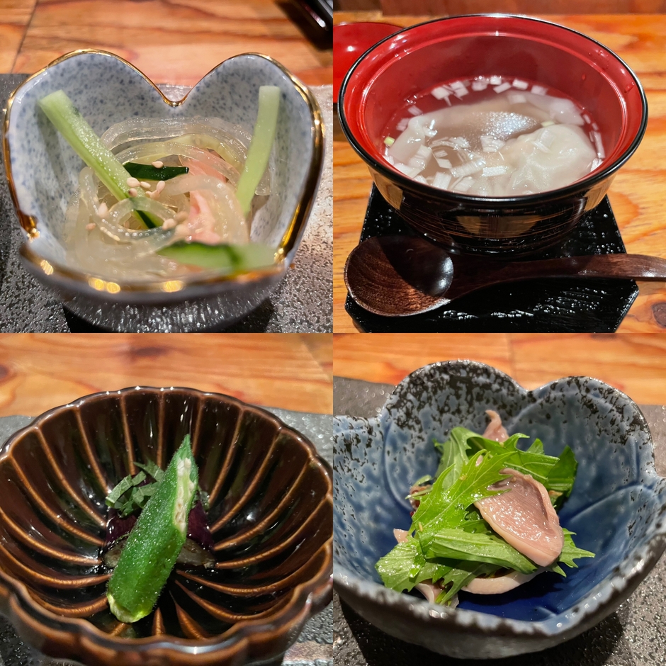 日替り前菜3種と鶏雲呑スープ