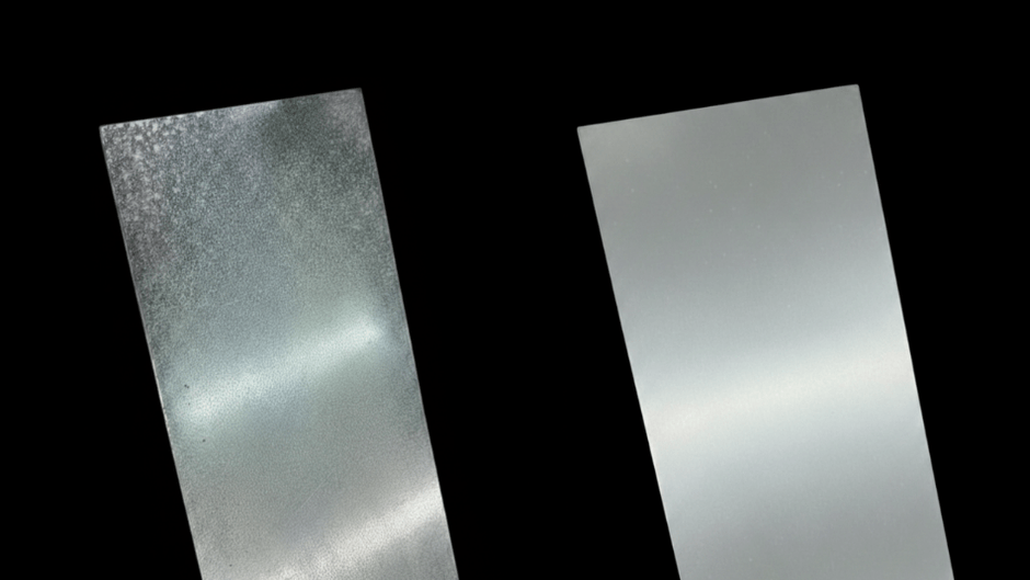 不具合品(白粉ふき)と酸性浴めっきの比較イメージ