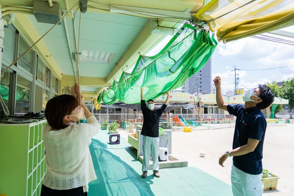保育園の老朽化した日除けシェードを0円リフォームした 「DIY大作戦in上飯田保育園」！寄贈式典を実施