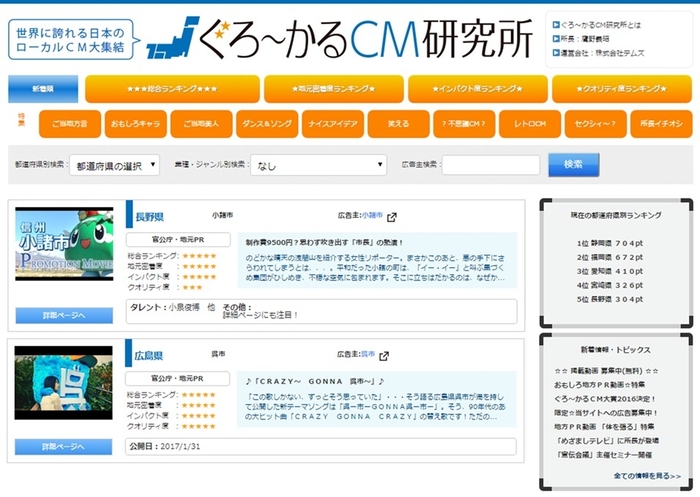 ぐろ～かるCM研究所・トップ画面