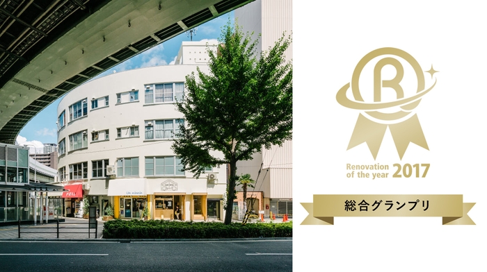 扇状の外観が特徴的な新桜川ビル