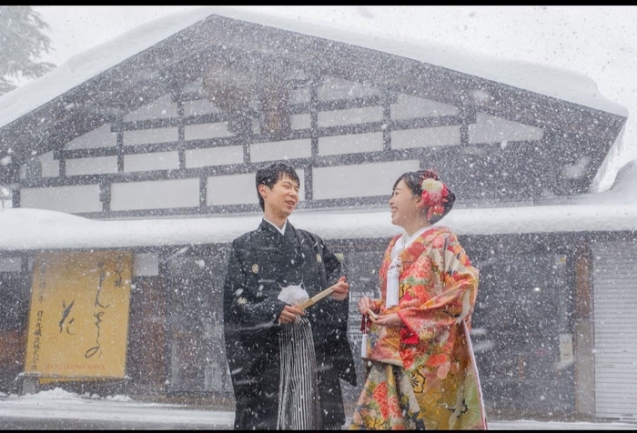 雪降る中での撮影　2