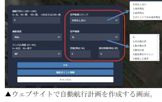 ウェブサイトで航行計画を作成する画面