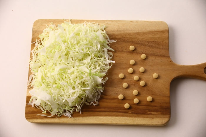 3．千切りキャベツ55ｇ＝打錠15粒
