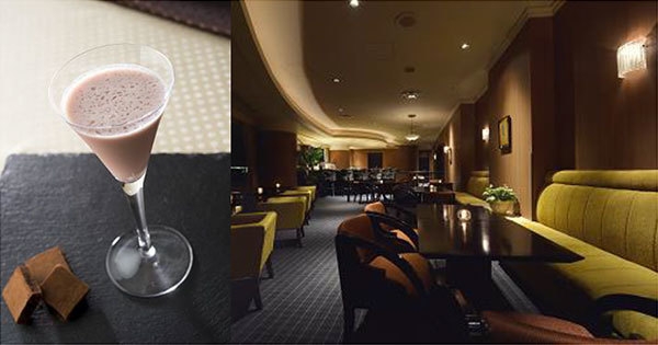 左:生チョコレート3個&カクテル“ミルキー・リップ~Milky Lip~” 右:店内イメージ