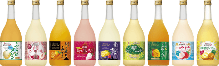 左から、〈ふらのメロン〉〈山梨にごり白桃〉〈静岡香る三ケ日みかん〉〈静岡恋する白いちご〉 〈京柚子〉〈出雲シャインマスカット〉〈宮崎完熟マンゴー〉〈宮崎ライチ〉〈沖縄濃厚パイン〉