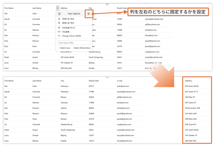 列をグリッド右側／行を下側に固定(WPF／Blazor／ASP.NET MVC)