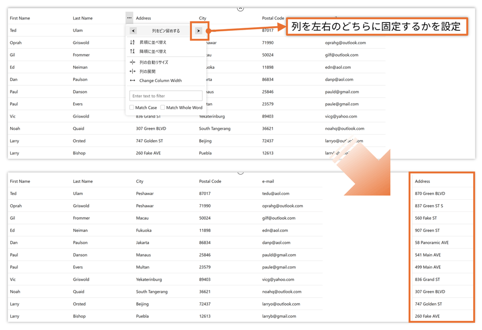 列をグリッド右側／行を下側に固定(WPF／Blazor／ASP.NET MVC)