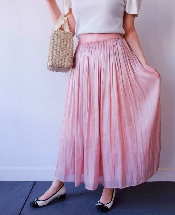 シャイニーギャザースカート（マキシ丈）