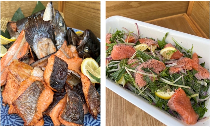 (左)熱海だいだいサクラマスの塩焼き/(右)熱海だいだいサクラマスのマリネ