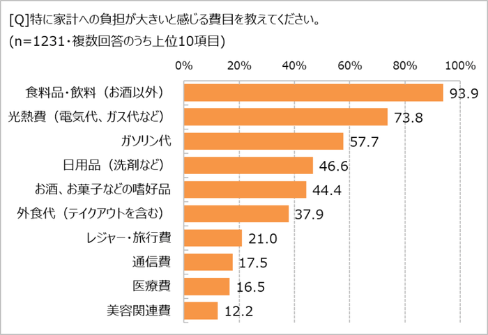 家計への負担が大きく感じる費目