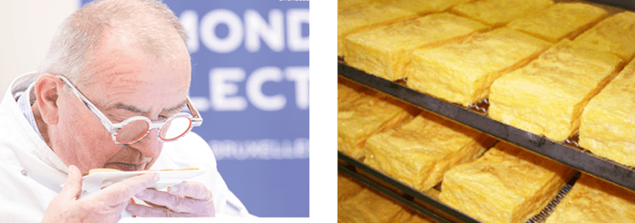 (左)モンドセレクション2025喫食審査の様子 (右)製造中の玉子焼