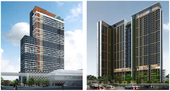 (左)『ニッチ プライド タオプーン インターチェンジ』のイメージパース (右)『ニッチ モノ スクンビット70』のイメージパース