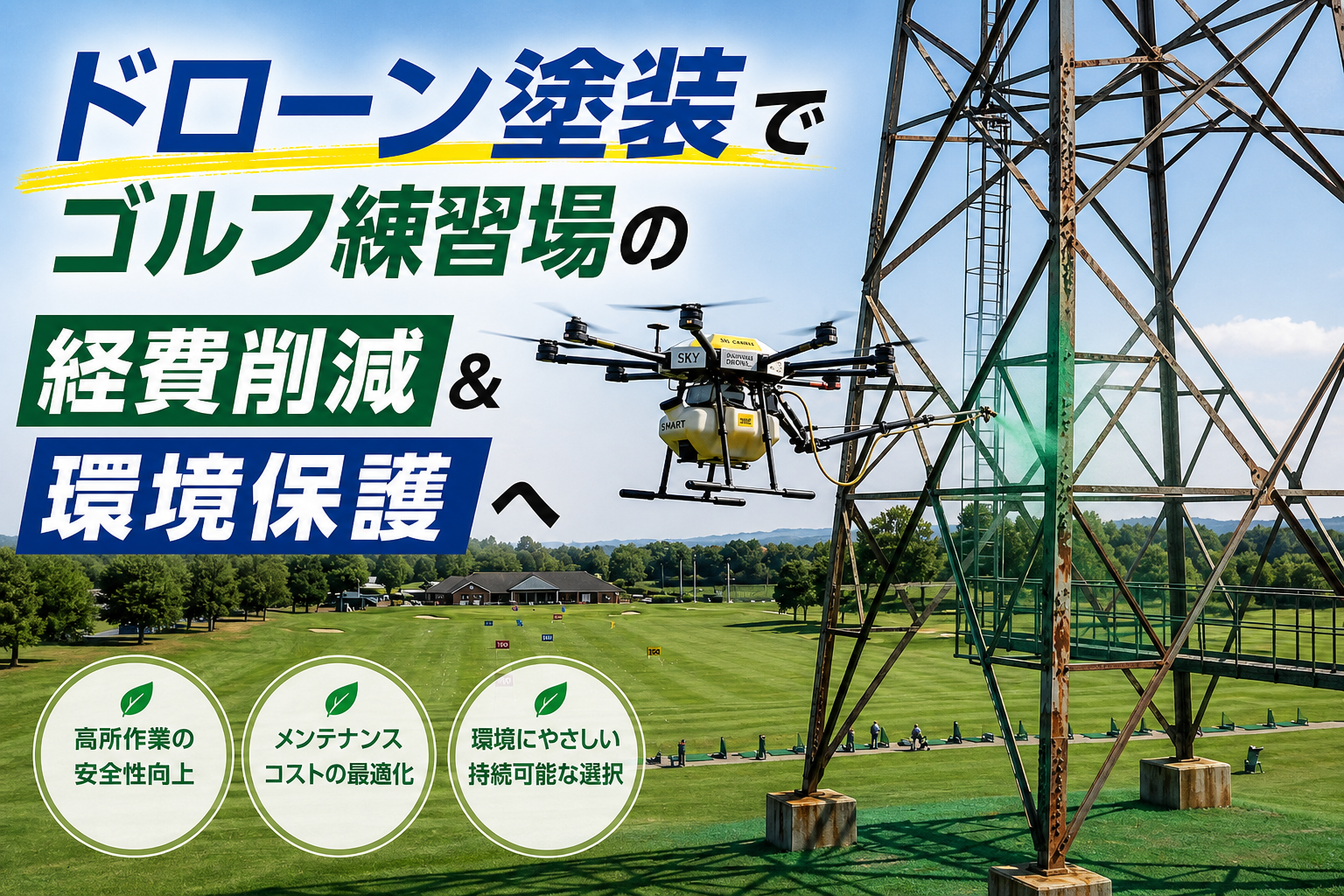 ドローンによる鉄柱塗装技術でゴルフ練習場のメンテナンスに革新を！株式会社壁工房がクラウドファンディングに挑戦
