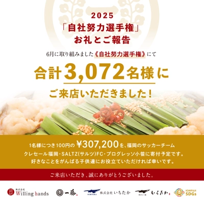 福岡発「100年続いていくもつ鍋」の挑戦！ 頑張っている子供たちの活動を応援する 「ICHIFUJI Kid's Support Project」に307,200円を支援