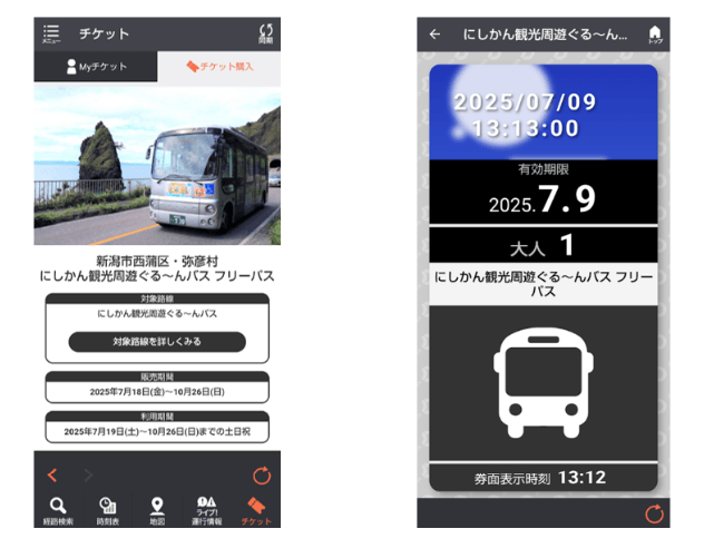 「にしかん観光周遊ぐる～んバス フリーパス」券面