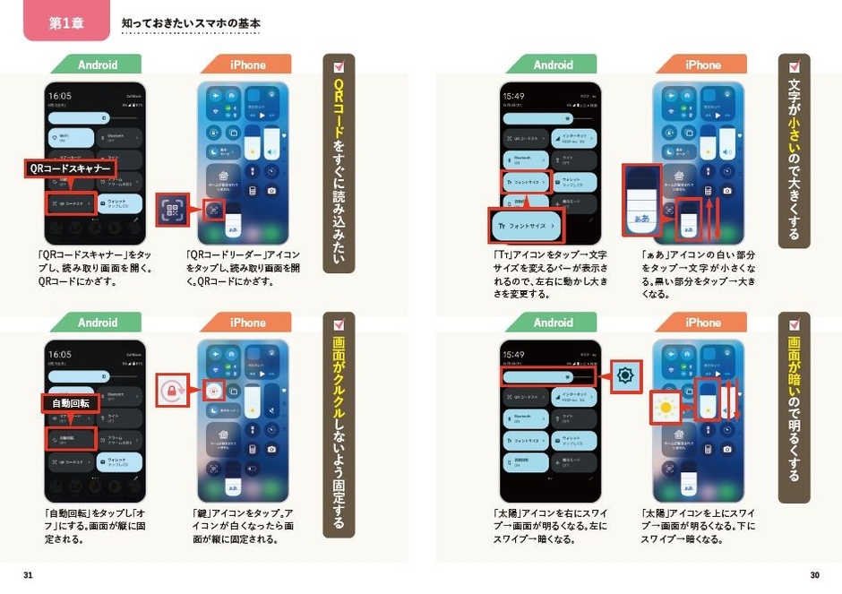 iPhone、Androidの機種別に基本操作を解説（第1章より）