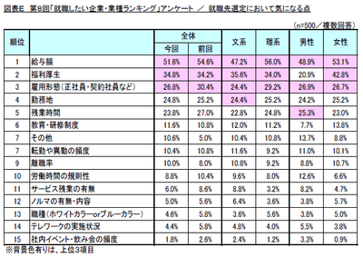 図E 就職先選定において気になる点