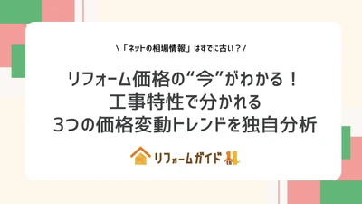 「ネットの相場情報」はすでに古い？ リフォーム価格の“今”がわかる！ 工事特性で分かれる3つの価格変動トレンドを独自分析、 リフォーム費用の価格変動に関する調査結果を発表