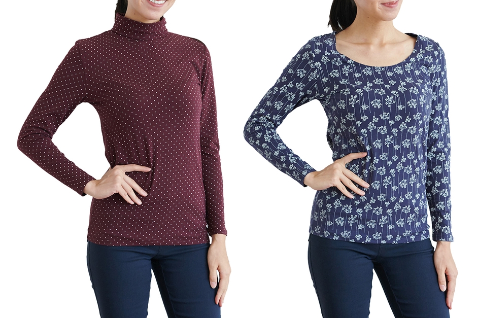 ●【販売10年目記念】綿混あったかインナータートルネック/クルーネック長袖レディース