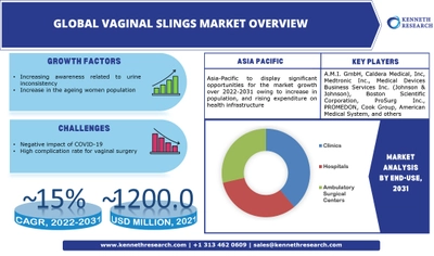 世界の膣スリング市場の成長は、尿の不整合に関する意識の高まりと、2022年から2031年の間にCAGRで約15%の高齢化する女性人口の増加によって推進される