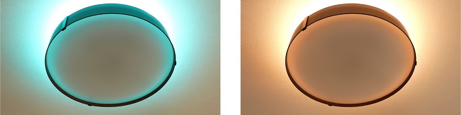 左から　間接照明MARINE色／CANDLE色