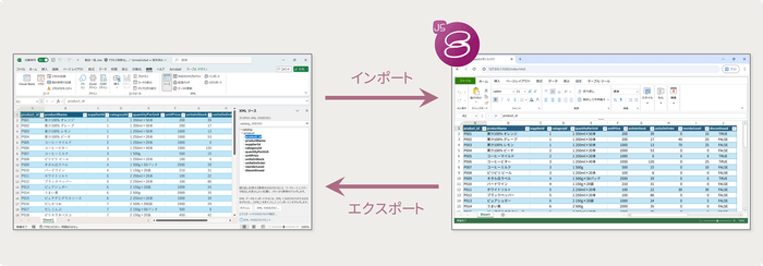 XMLソースを含むExcelファイルのインポート／エクスポート