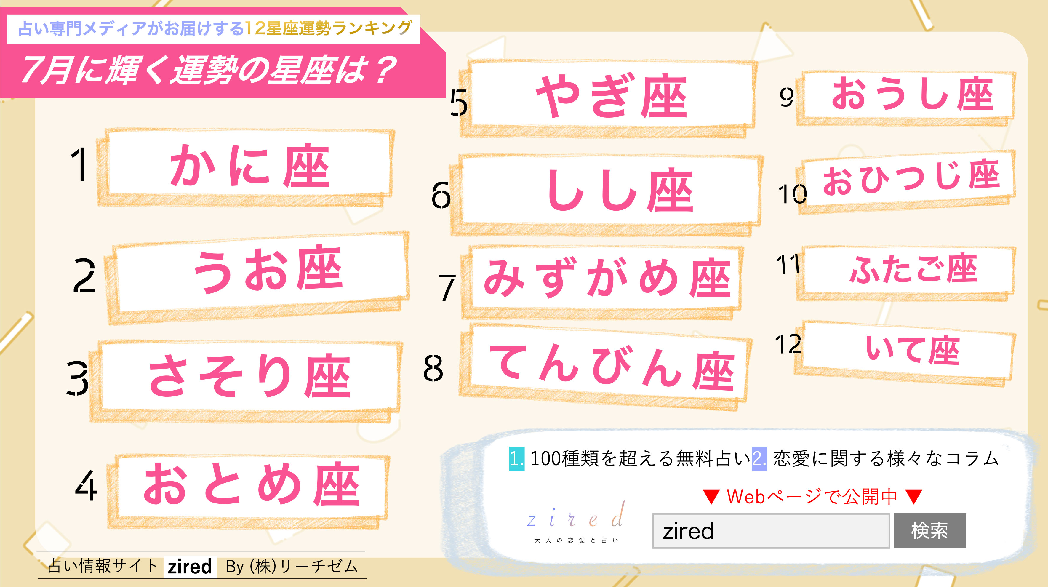 星座占い『7月運勢ランキング』を占いメディアのziredが発表 | NEWSCAST