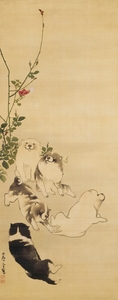 長沢芦雪《薔薇蝶狗子図》江戸時代中期 愛知県美術館（木村定三コレクション）[前期展示]