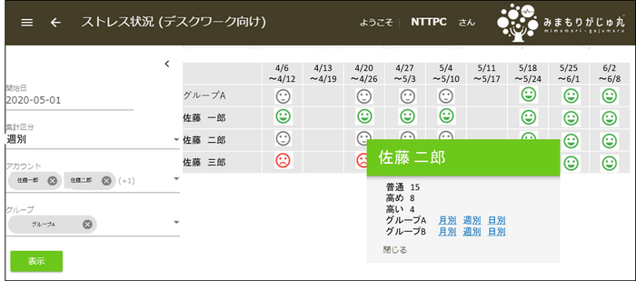 心的ストレス見える化機能画面イメージ