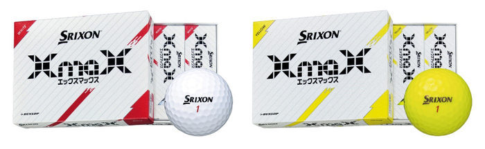 ゴルフボール「スリクソン XmaX」（左：ホワイト　右：パッションイエロー）