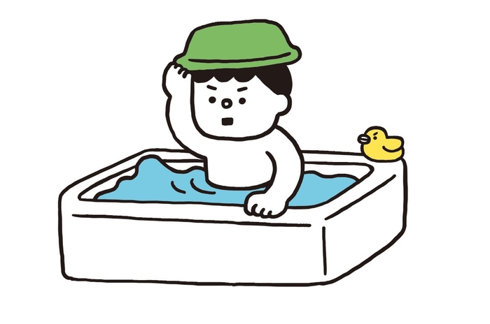 お風呂でまさかの地震！　洗面器で頭を守ろう