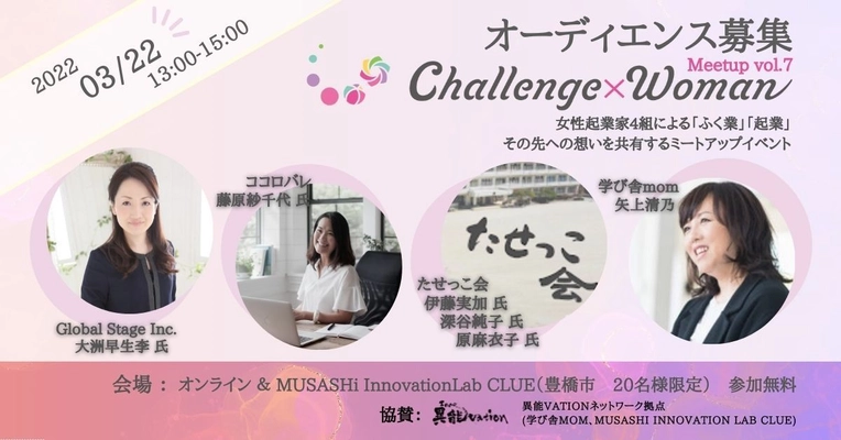 「『起業』『ふく業』からその先へ！ Challenge×Woman Meetup vol.7」を3月22日に 愛知県豊橋市とオンラインで開催