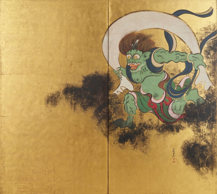 重要文化財 風神雷神図屏風 尾形光琳筆 江戸時代・18世紀 東京国立博物館蔵 (高精細複製品) (右)