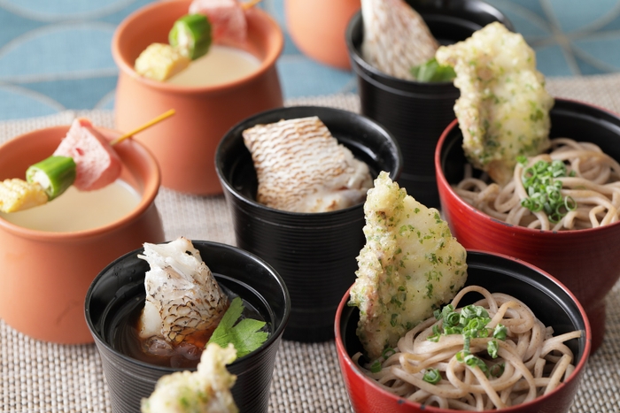 【WAKUWAKUタイム】冷たいそば 鯛と青海苔の天麩羅・特製あら汁