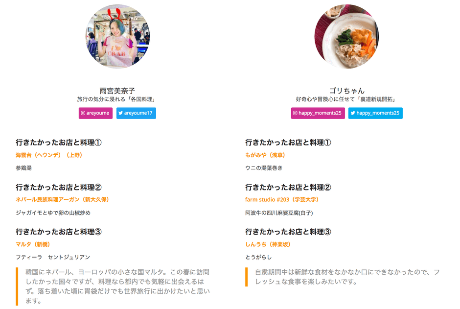 アンバサダーが自粛開けに行きたい、行きたかったお店と料理を紹介しています!