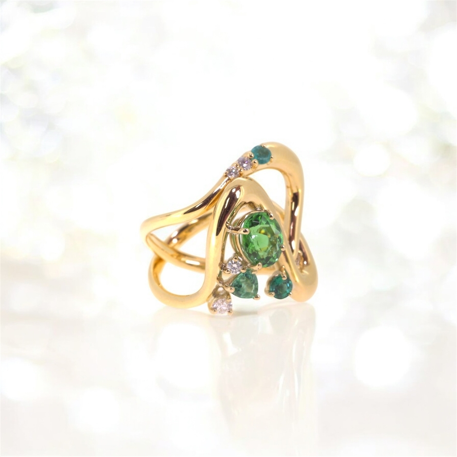 K18パライバトルマリンダイヤ2連R