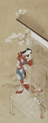 美人遊猫図 田中至信画