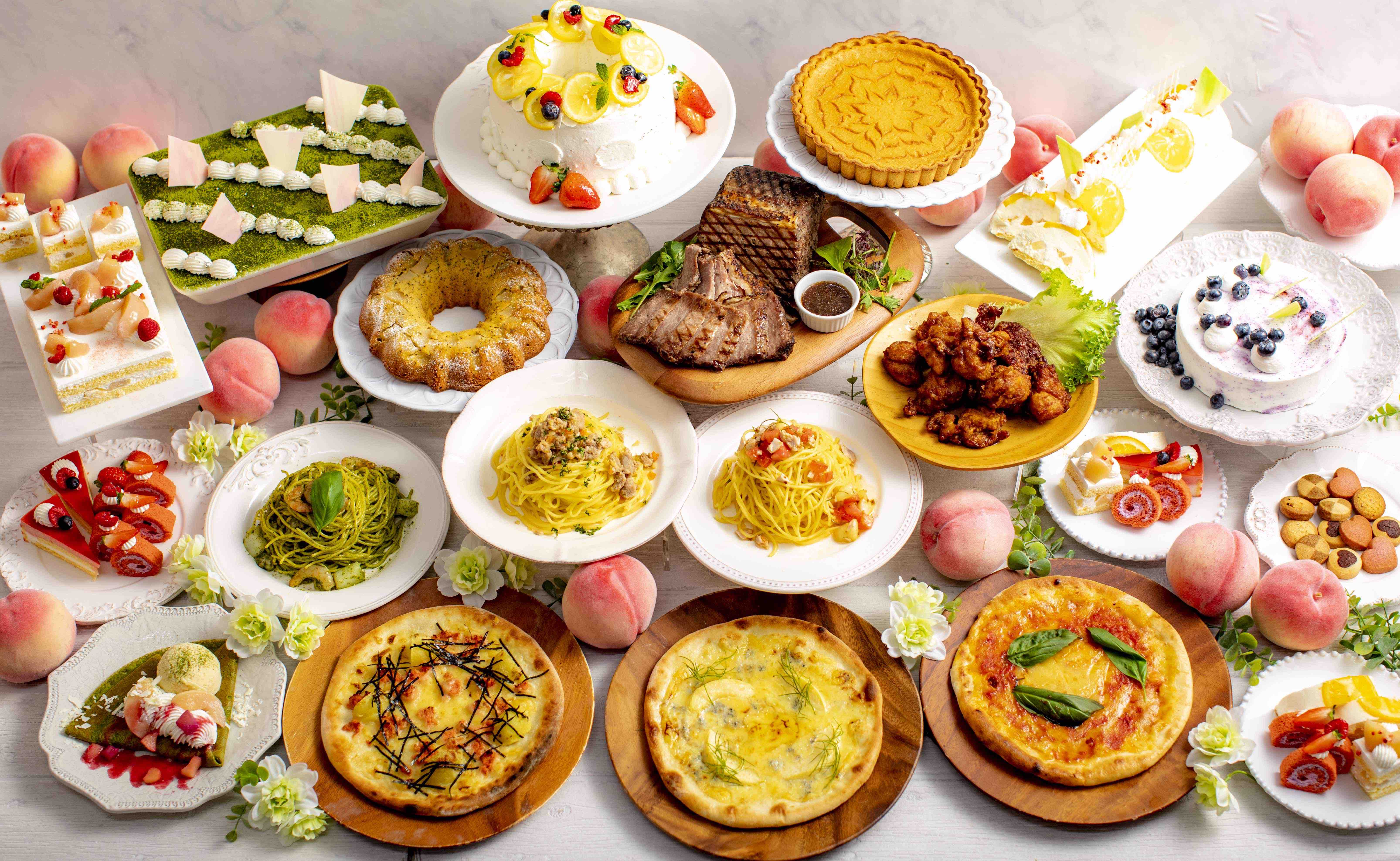 ビタースイーツ・ビュッフェ】 旬の桃や抹茶が楽しめる「桃と抹茶の