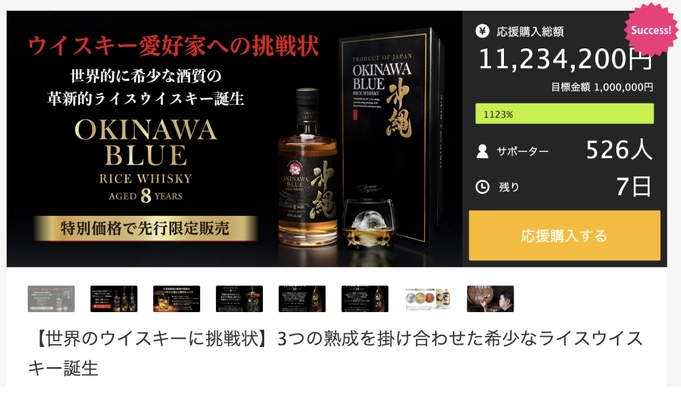 沖縄でしか造れないウイスキー『沖縄 BLUE 8年』が Makuakeで目標達成率1,123％を突破！ 先行限定価格で手に入るのは残りわずか