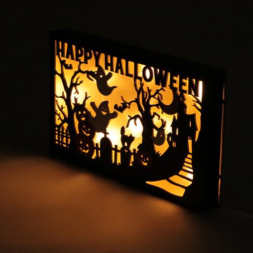 「ウッド LEDボックス Halloween」ライトアップ機能付き