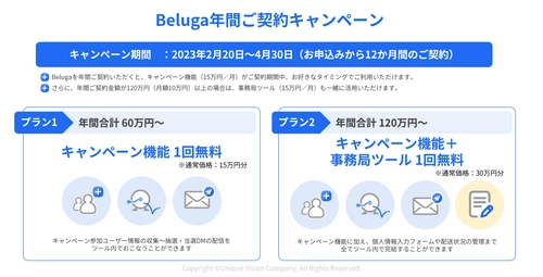 ユニークビジョン、SNS統合管理ツール「Beluga」 期間限定の年間ご契約キャンペーンを2月20日より受付開始　 ～キャンペーン機能や事務局機能が無料で、最大25％OFF～